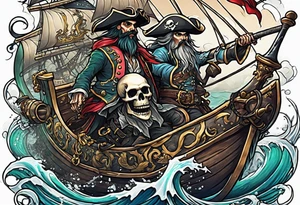 skeleton pirates fighting a sea serpent tattoo idea