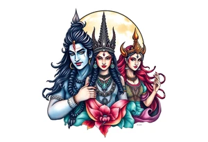 Lord Shiva, Godess Kali, Godess Lilith Together with the moon in the background tattoo idea