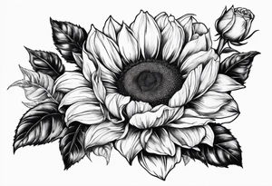 Sunflower, book, flower rose rose & bleu tattoo idea