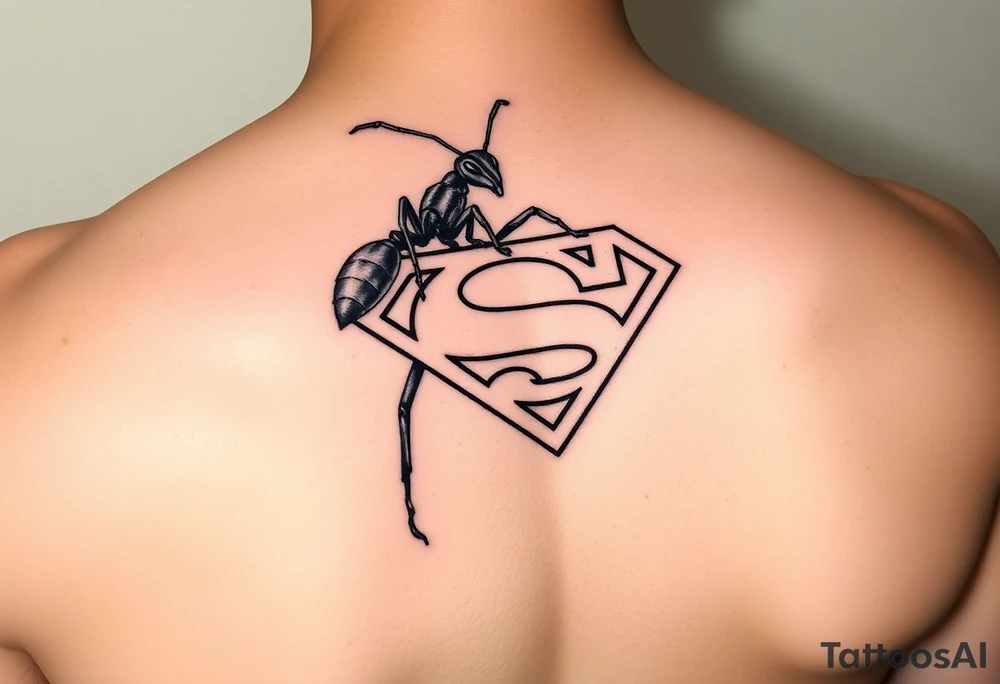 Black ant carrying a superman logo tattoo idea