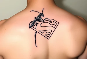 Black ant carrying a superman logo tattoo idea