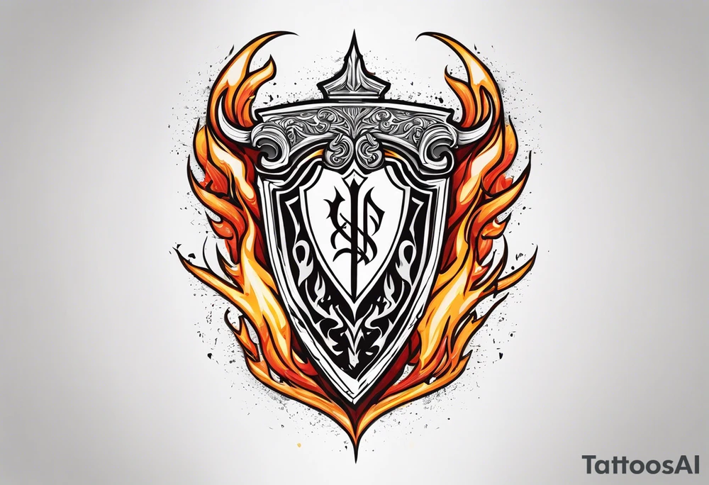 Valhalla flames shield sword tattoo idea
