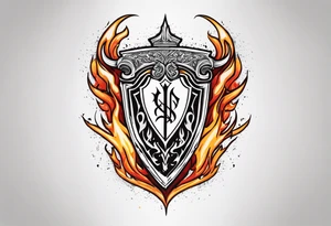 Valhalla flames shield sword tattoo idea