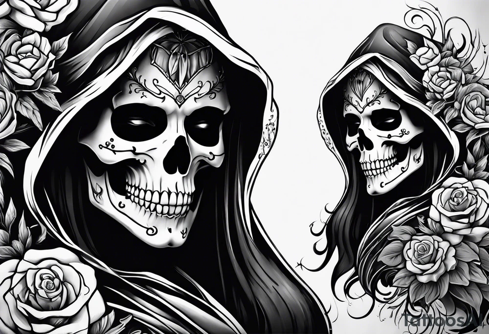 lady skeleton grim reaper devil tattoo idea