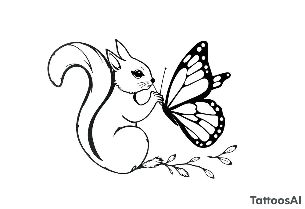 Squirrel kissing butterfly tattoo idea