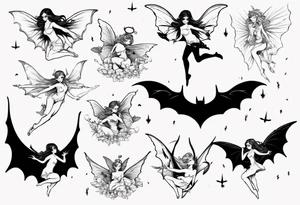 fairy flying over bat tattoo idea