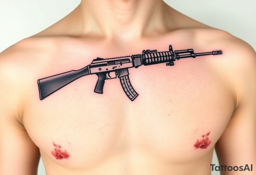 ak 47 black silhouette with floreal details tattoo idea