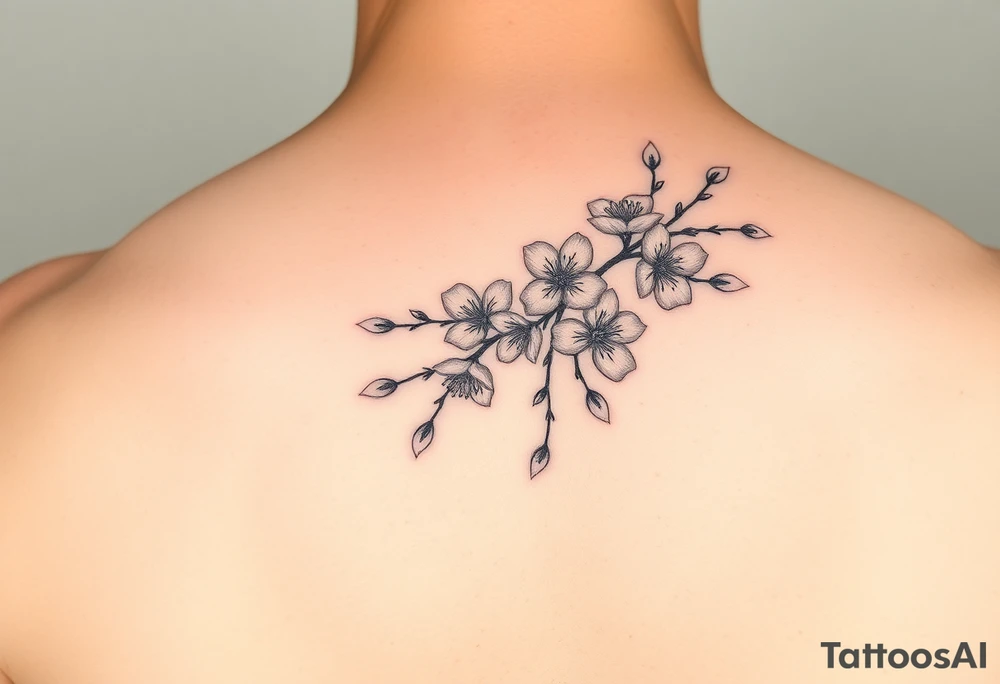 delicate cherry blossoms swirling in spring breeze with petals tattoo idea