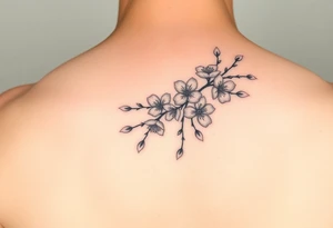 delicate cherry blossoms swirling in spring breeze with petals tattoo idea