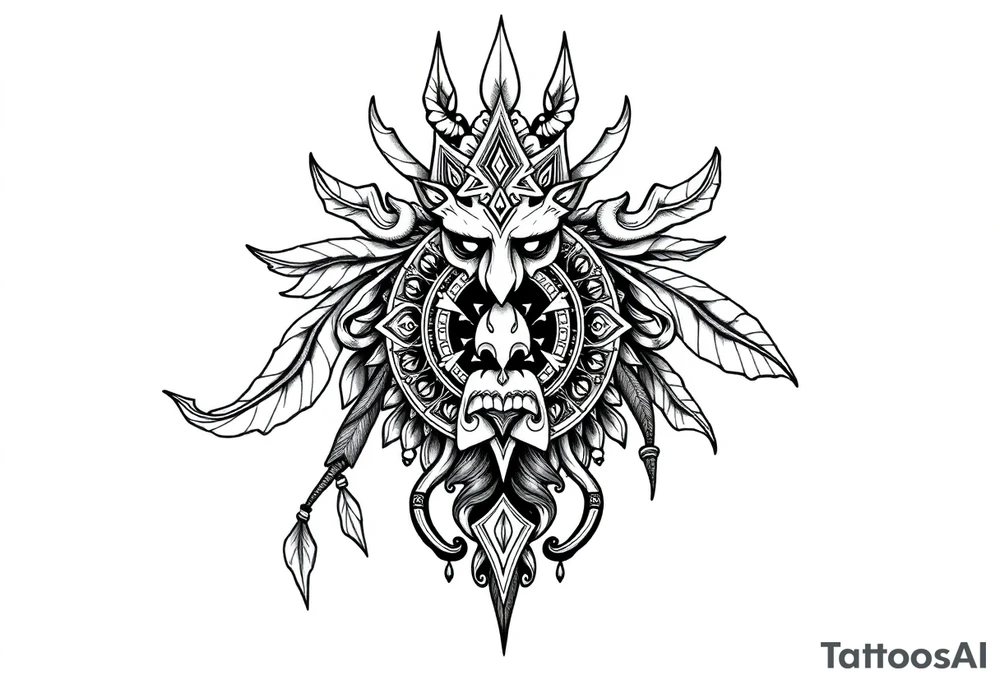mytical shaman style ornametn with ancient rhyme tattoo idea