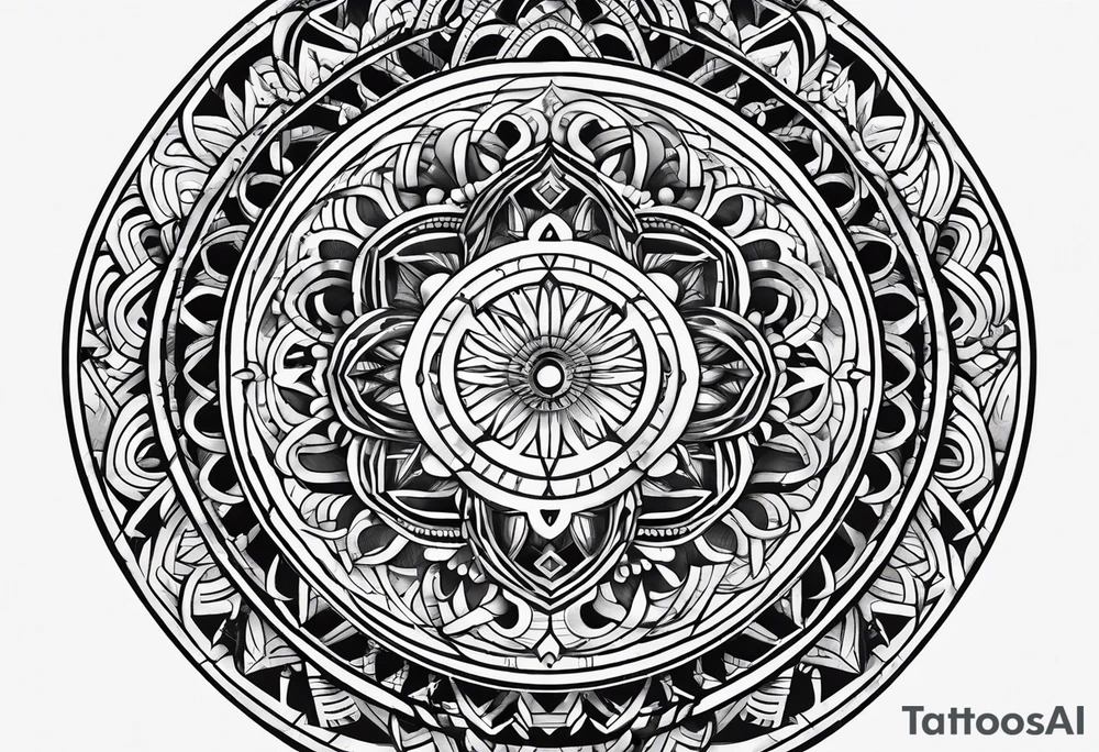 upper arm geometric circles with filipino tribal tattoo idea
