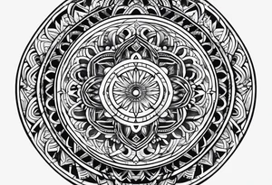 upper arm geometric circles with filipino tribal tattoo idea