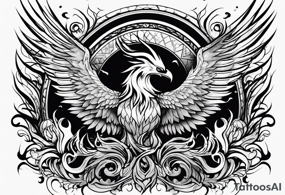 Powerful phoenix rising from the ashes of hell being its past of sin and addiction, being reborn. tattoo idea