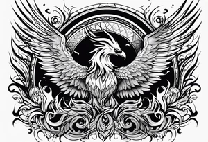 Powerful phoenix rising from the ashes of hell being its past of sin and addiction, being reborn. tattoo idea