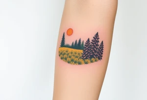 A golden wheat field, beer hop cones and coniferous forest tattoo idea