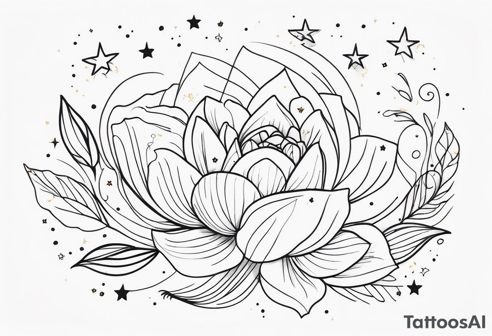 fine line floral with stars, swirls, dots tattoo idea
