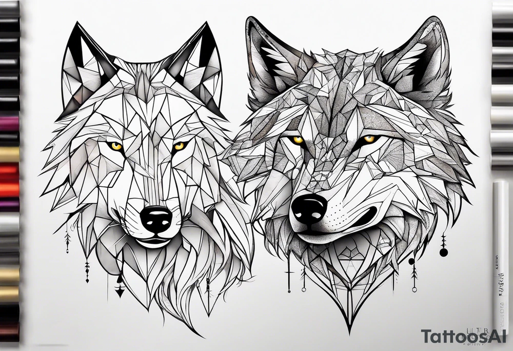 Constellation, two animal wolf, géométric tattoo idea
