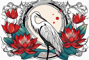 Egret and red lotuses tattoo idea