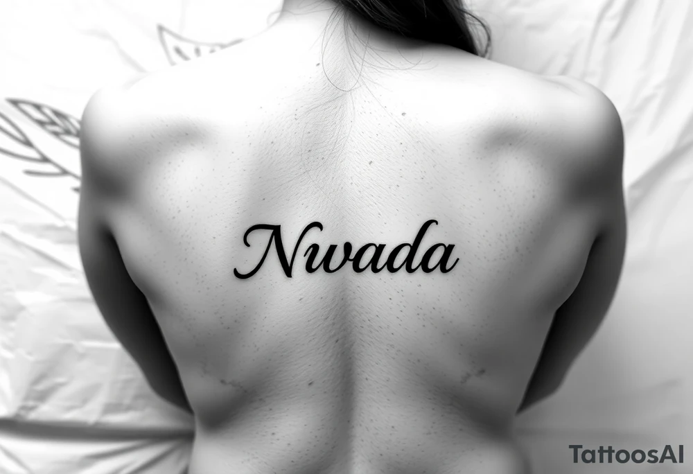 a woman's waist with the word "Nwada" written on her waist make her sit on the bed tattoo idea