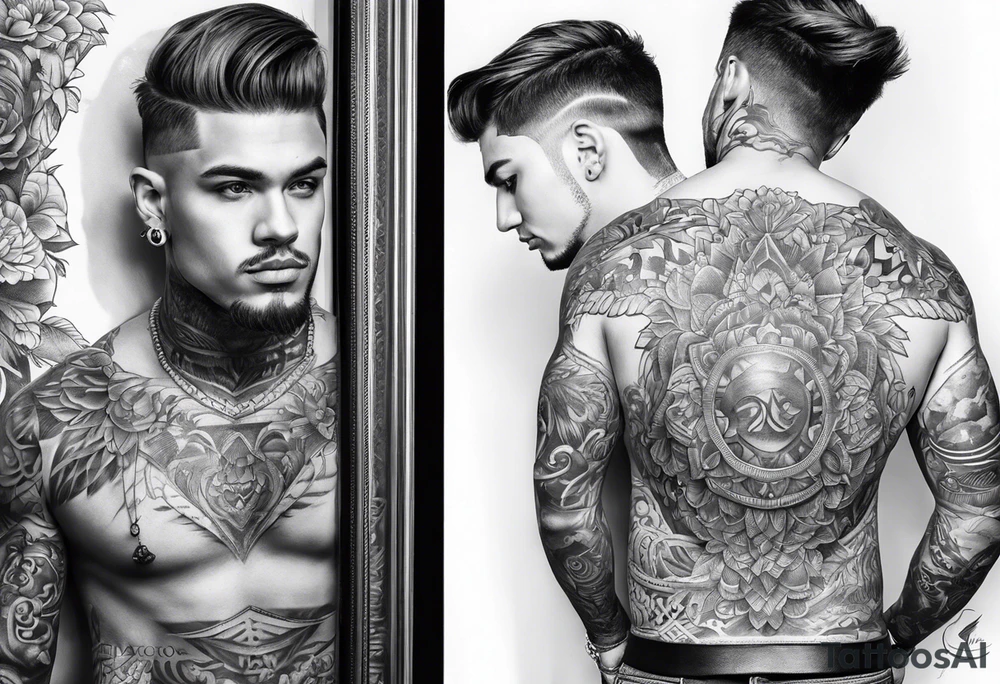 Transgender man looking in mirror from the back to a girl tattoo idea