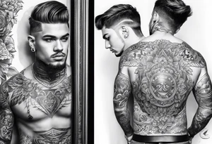 Transgender man looking in mirror from the back to a girl tattoo idea