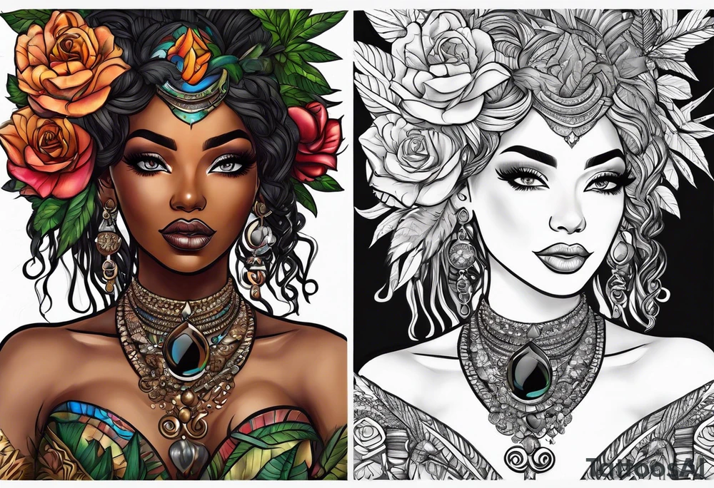 Black Goddess of sativa tattoo idea