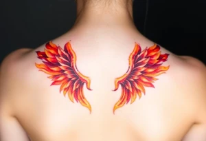 A pair of wings made from fire flames, transitioning from deep red at the base to golden yellow at the tips, symbolizing strength and courage. tattoo idea