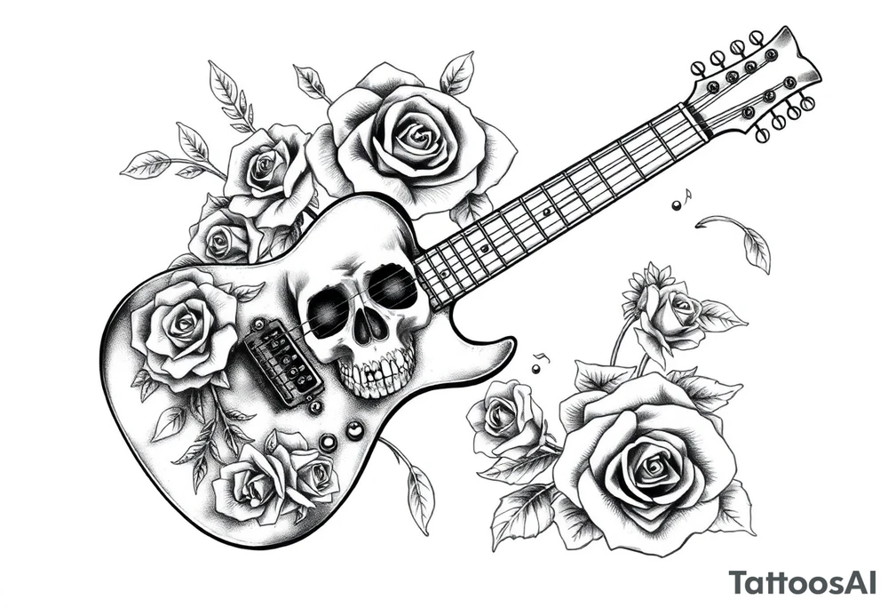 Electric guitar with lots skulls and roses tattoo idea
