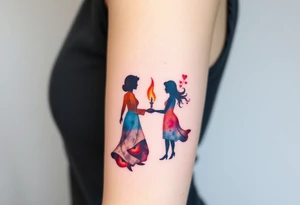 Silhouette of grandmother, mother and daughter passing a flame tattoo idea