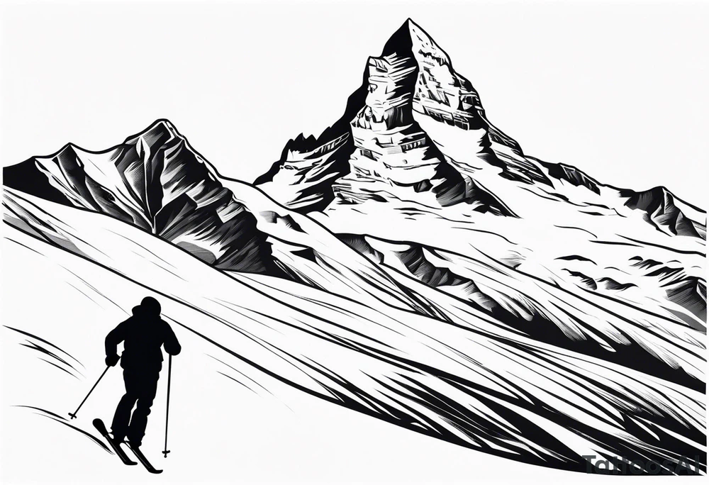 Male skiier matterhorn tattoo idea