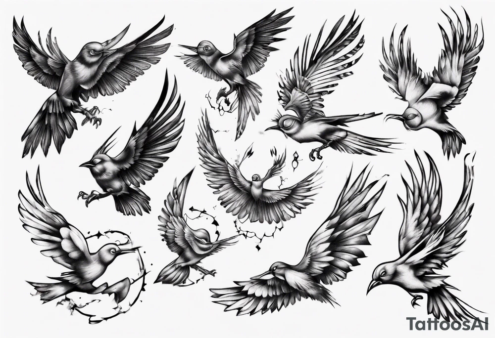 Bird breaking free tattoo idea