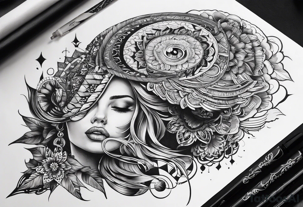 Ловец снов сова и пионы tattoo idea