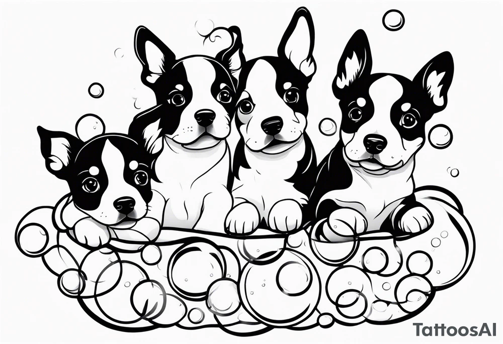 cute puppies floating up in bubbles tattoo idea