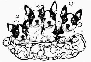 cute puppies floating up in bubbles tattoo idea