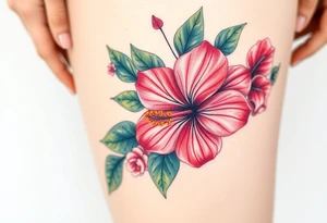 Beautiful Hibiscus flowers with leaves and other flowers tattoo idea