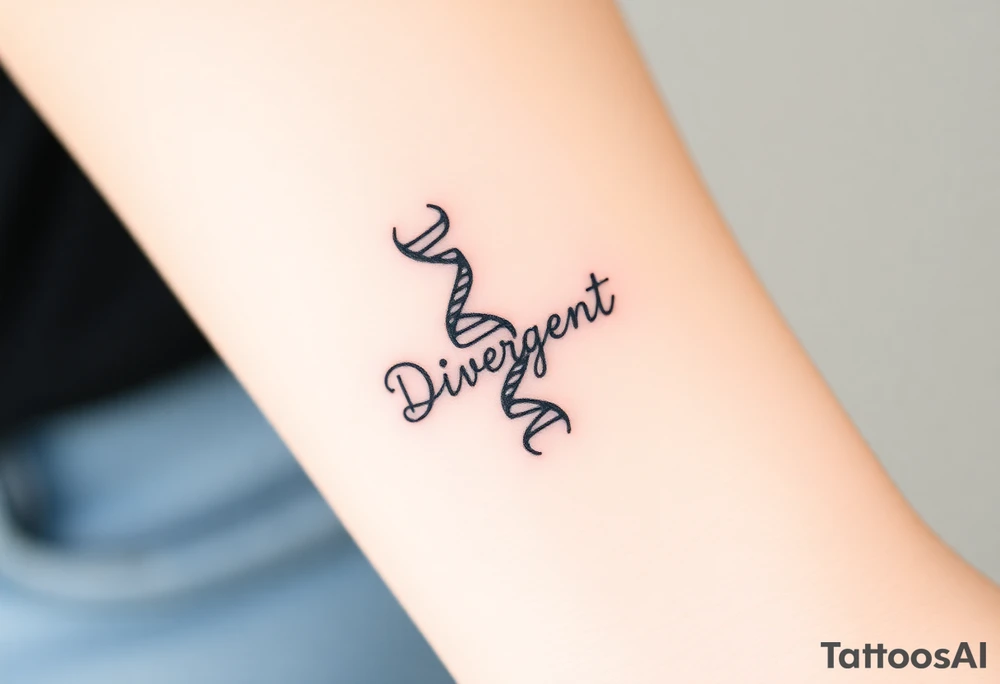 A DNA strand with the word "Divergent" subtly woven into its helix, symbolizing genetic uniqueness tattoo idea