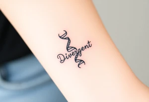 A DNA strand with the word "Divergent" subtly woven into its helix, symbolizing genetic uniqueness tattoo idea