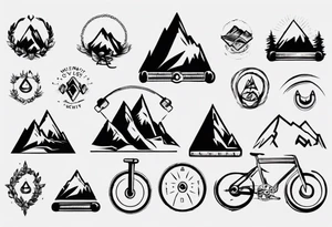 weights, cycle, mountain tattoo idea