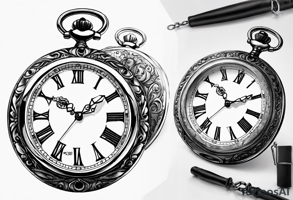 Pocket watch with chain and dates 28/08/1960-25/03/2024 written in it tattoo idea