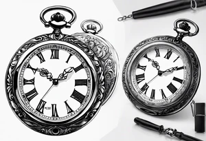 Pocket watch with chain and dates 28/08/1960-25/03/2024 written in it tattoo idea