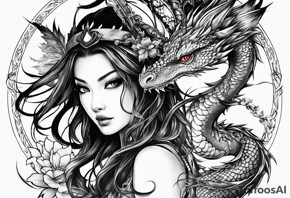 complete warrior fairy nymph with dragon tattoo idea