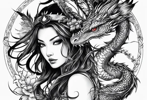 complete warrior fairy nymph with dragon tattoo idea