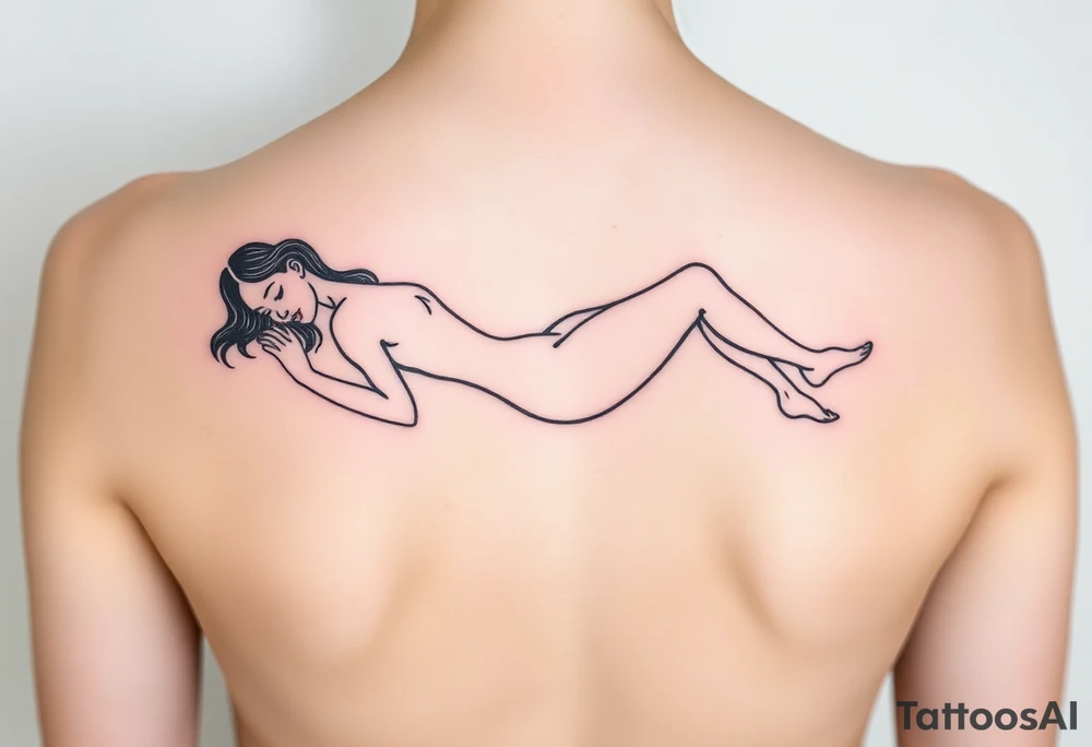 delicate small silhouette of woman lying on her side tattoo idea