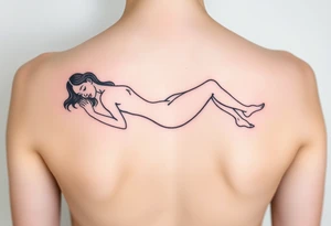 delicate small silhouette of woman lying on her side tattoo idea