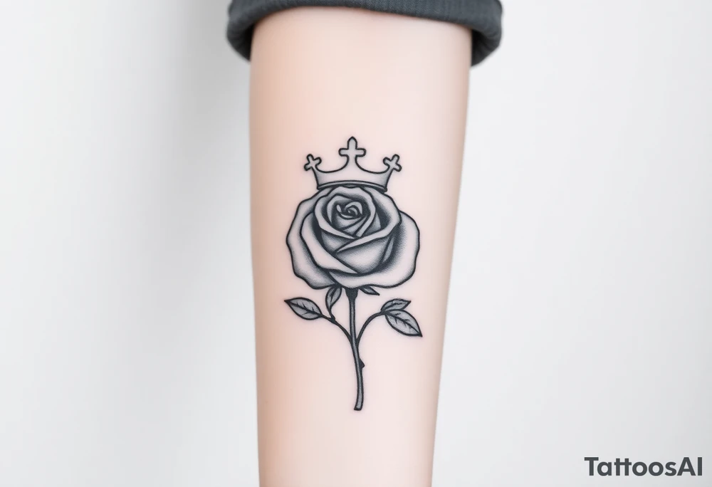A rose with a large kings 
crown on-top of it tattoo idea