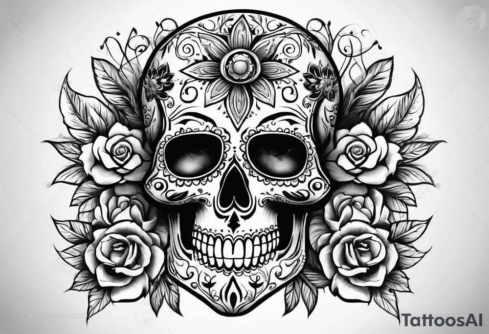 Day of dead skull with no flowers tattoo idea