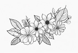 super long line of flowers and leaves for around thigh tattoo idea