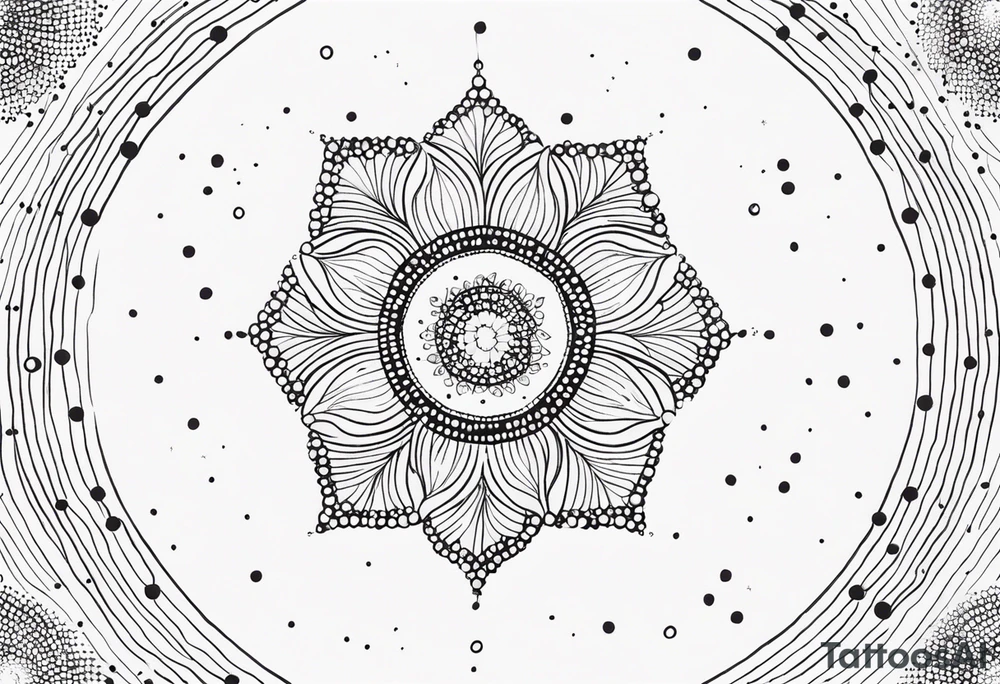 simple sunshine mandala made of black dots with circles tattoo idea