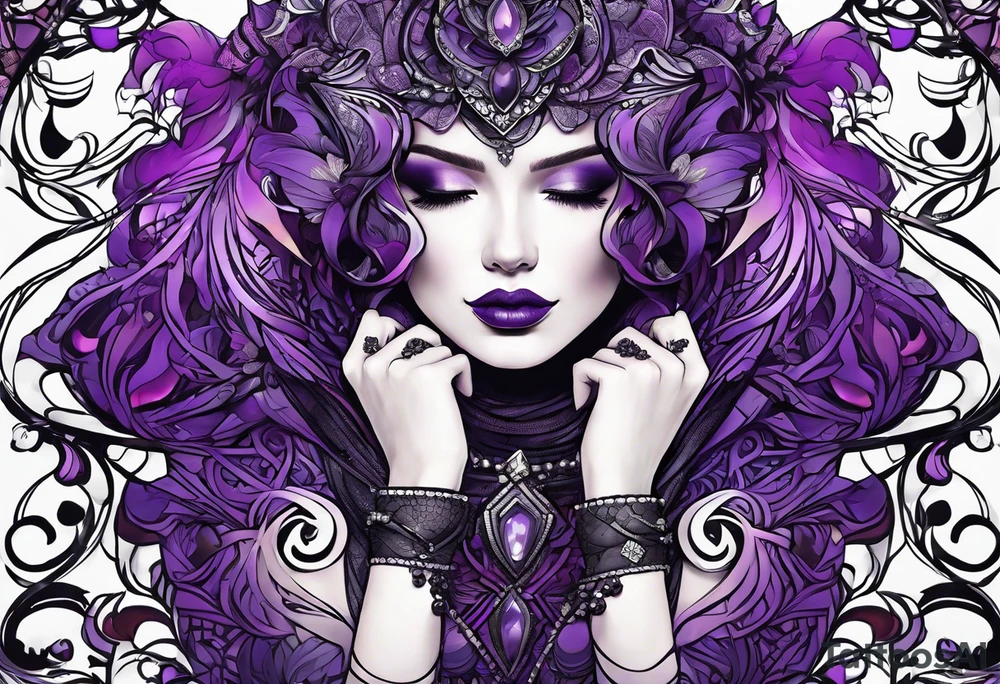lines around wrist, abstract, black and purple, covered from wrist to forearm, fully covered, no borders, blackwork, no people tattoo idea