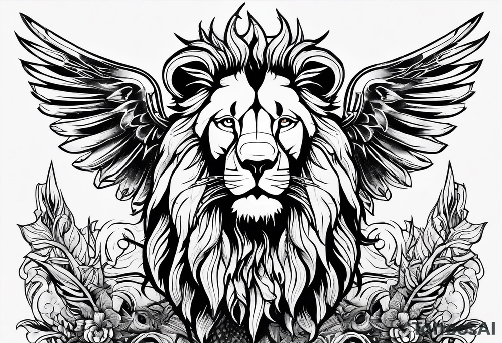 Lion with burned wings and an ouroboros sign tattoo idea